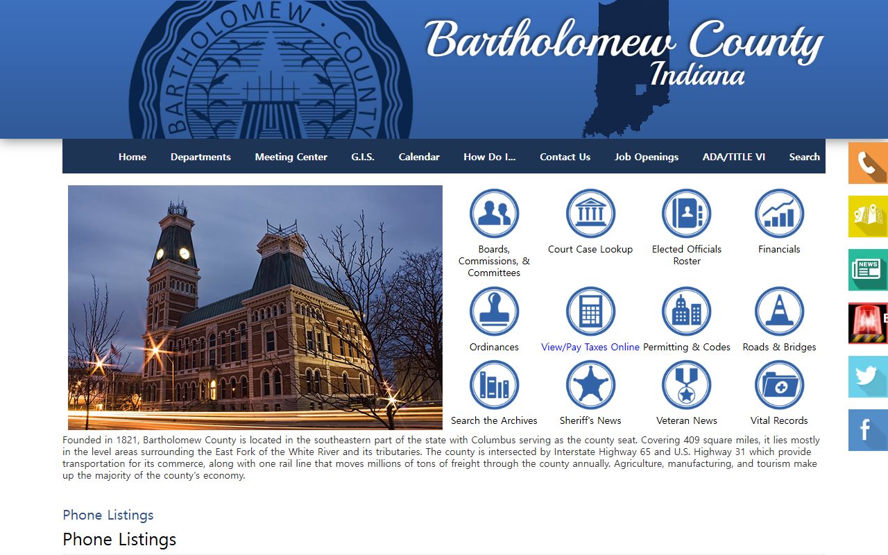 Bartholomew County Clerk records courthouse phone listing