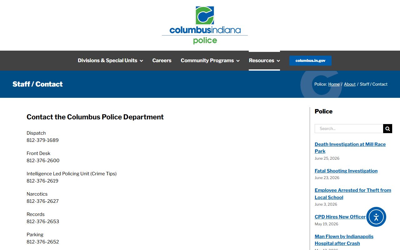 Bartholomew County arrest records Columbus Police records contact page