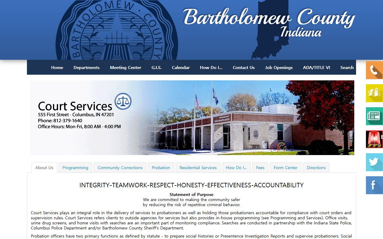 Bartholomew County arrest records court services page