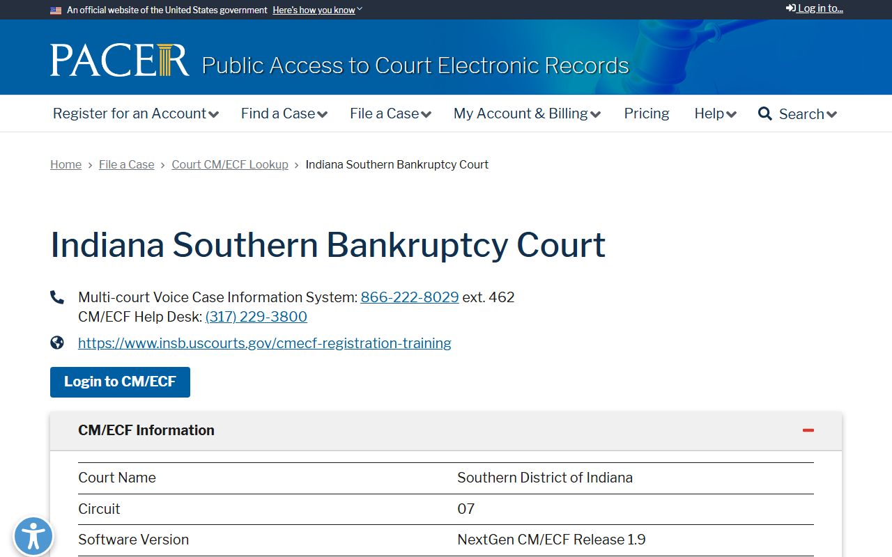 Bartholomew County court dockets PACER bankruptcy lookup