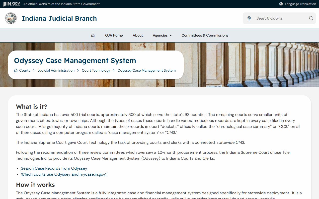 Bartholomew County court records Odyssey case management page