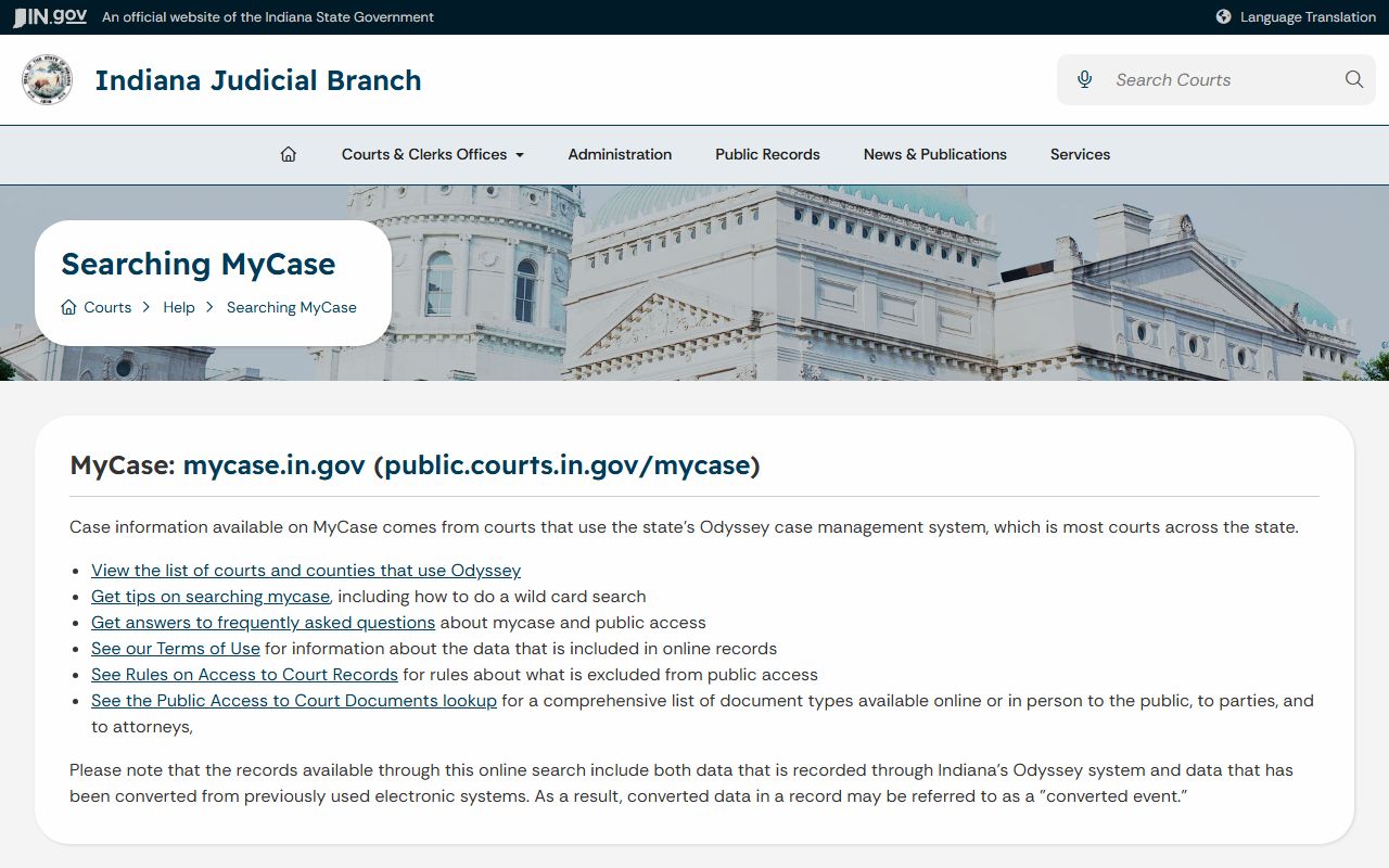 Bartholomew County court records MyCase help page