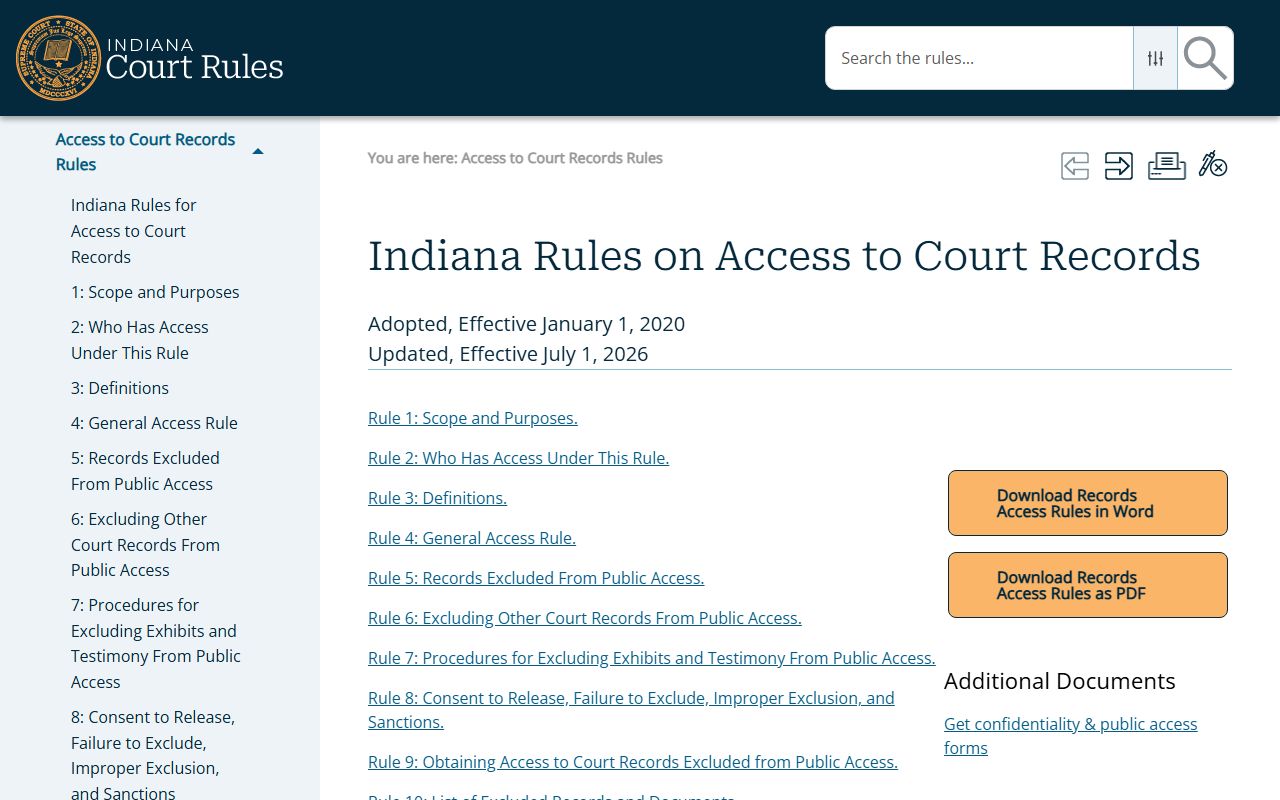 Bartholomew County court records Indiana access rules page