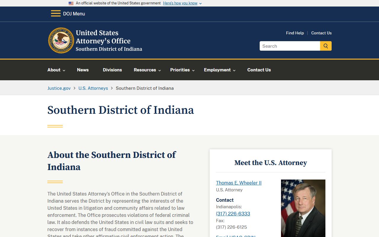Bartholomew County criminal court records U.S. Attorney Southern District
