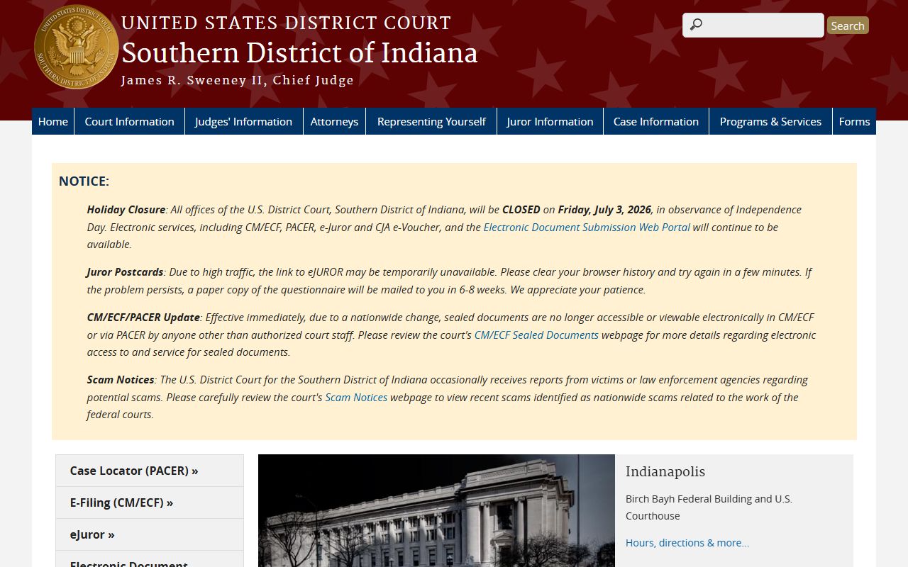 Bartholomew County criminal court records Southern District federal court