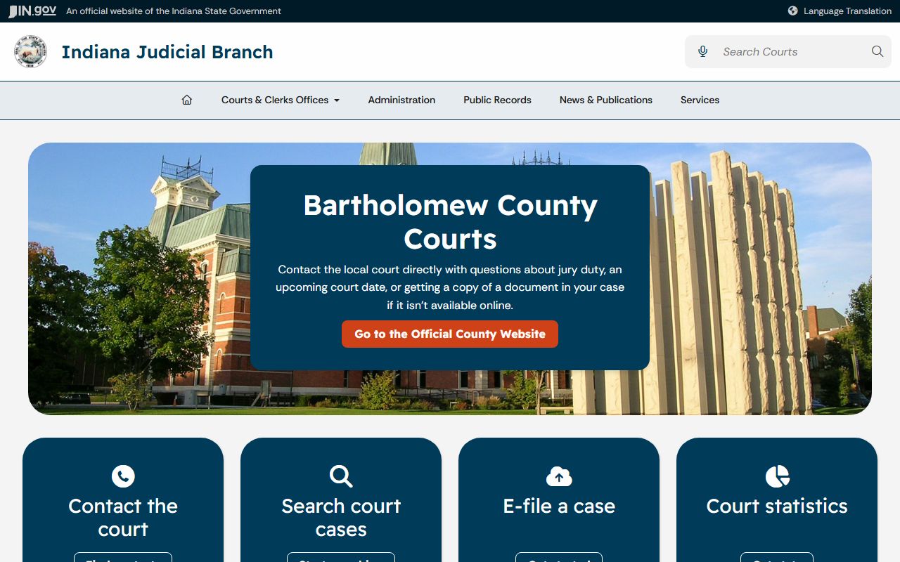 Bartholomew County trial court records Judicial District 21 local court page