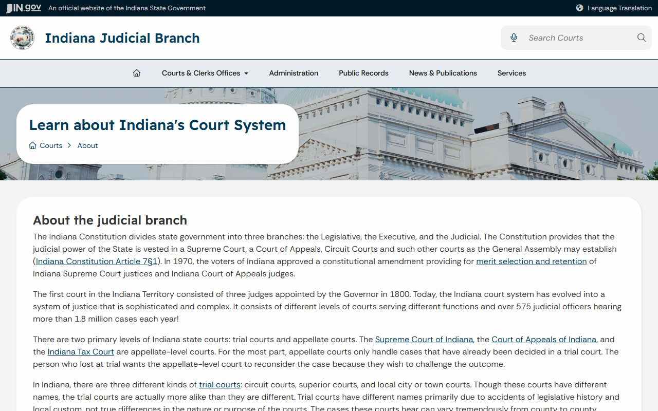 Bartholomew County trial court records Indiana court system overview