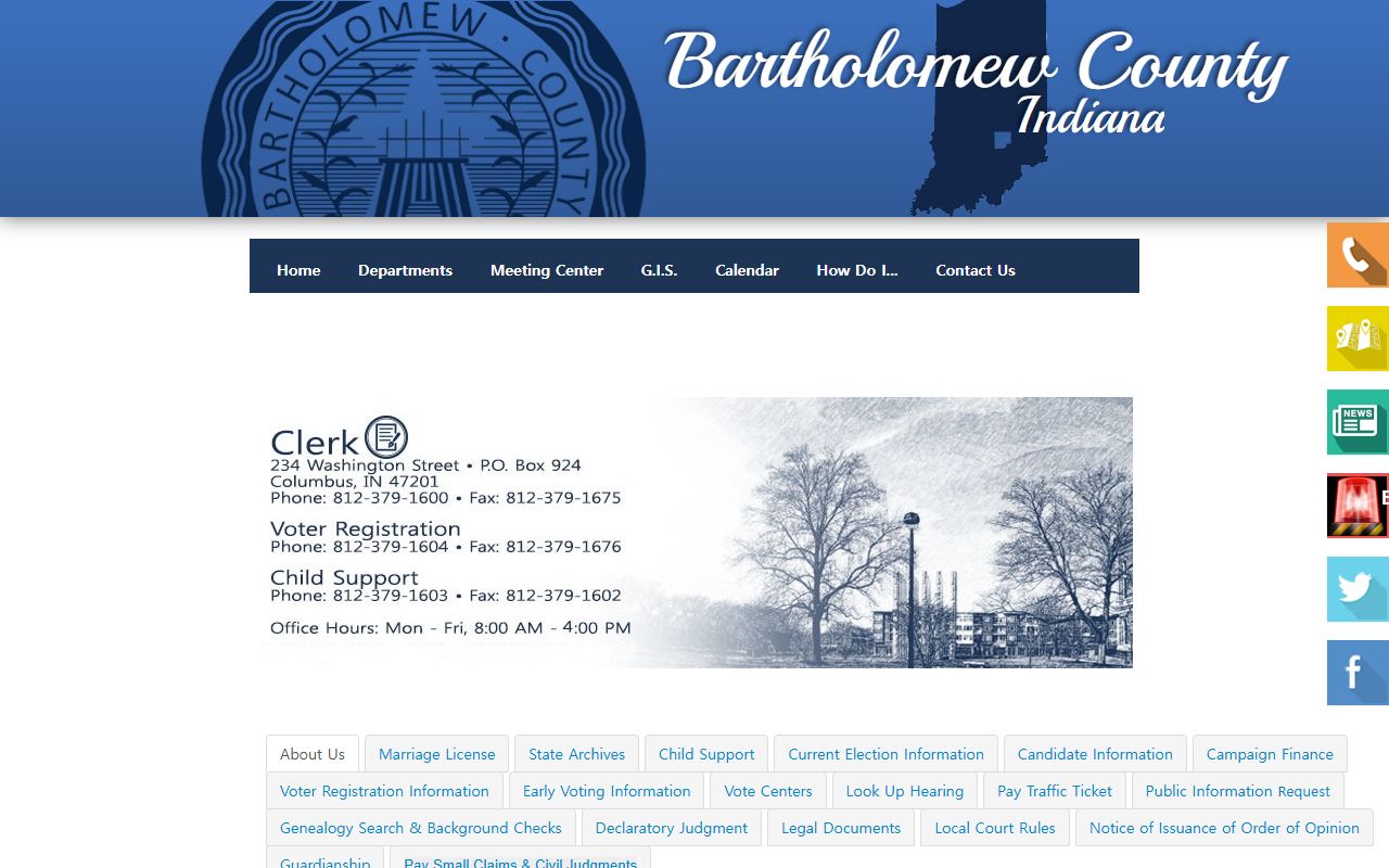 Bartholomew County court records Clerk of the Circuit Court page