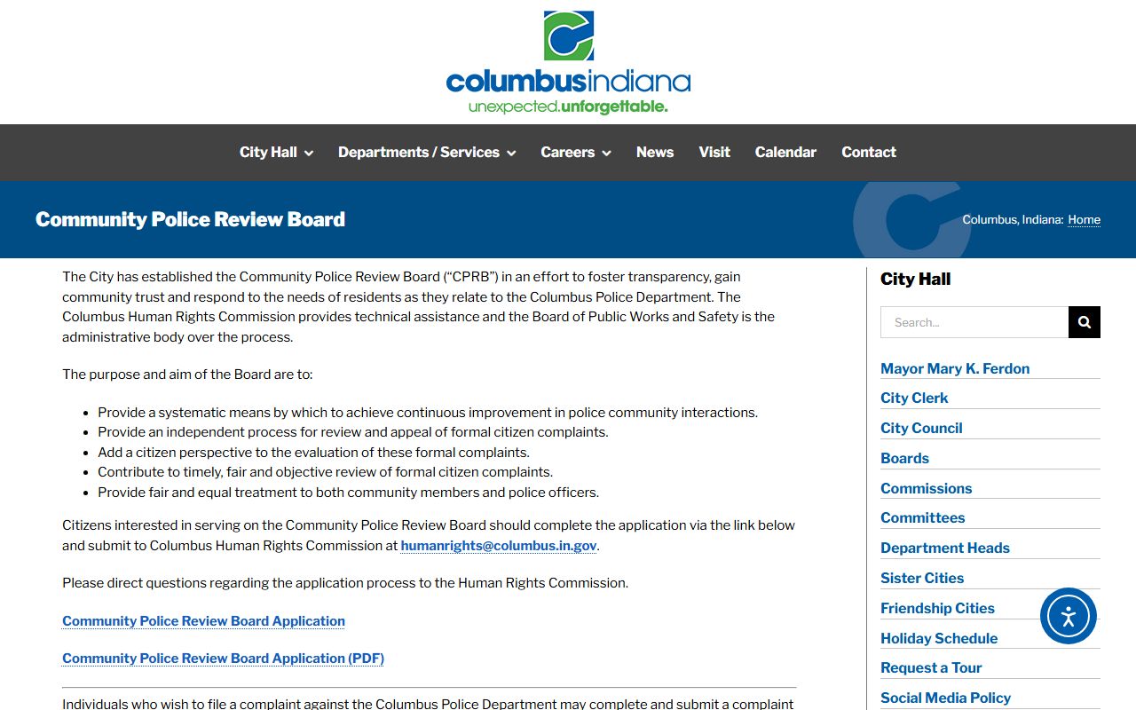 Bartholomew County court records Columbus police review board page