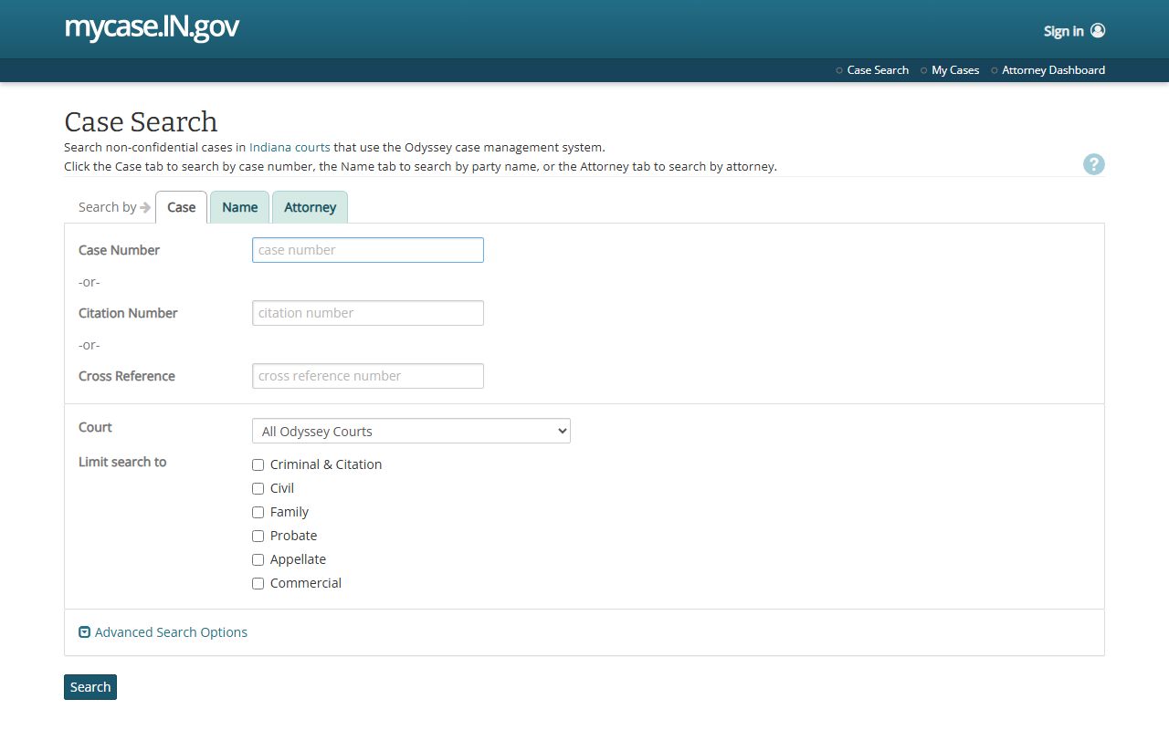 Bartholomew County court records Indiana MyCase landing page