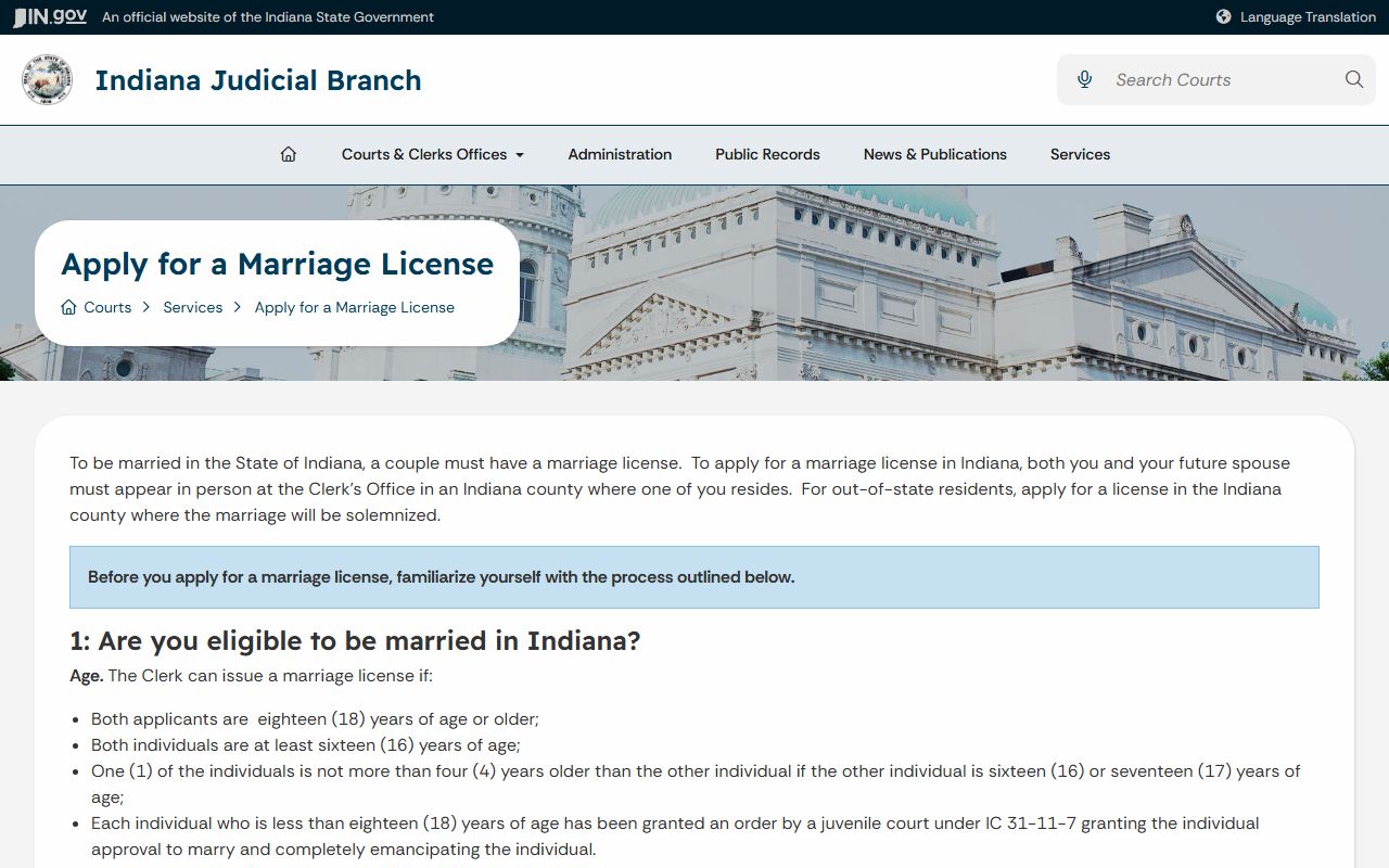 Bartholomew County marriage records Indiana marriage license service page