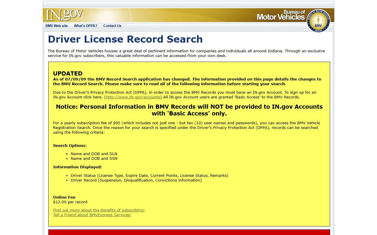 Bartholomew County traffic court records BMV subscription license records search