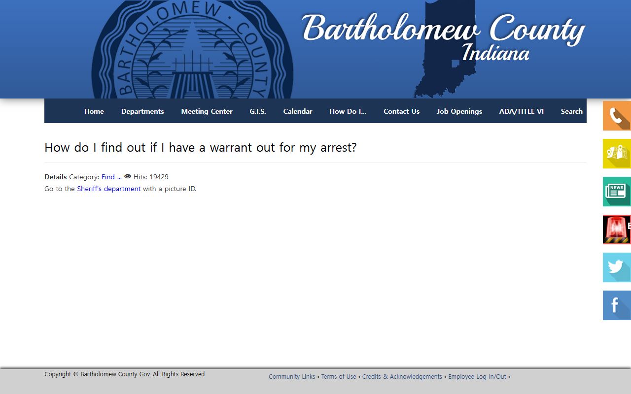 Bartholomew County warrant records FAQ for photo ID warrant checks